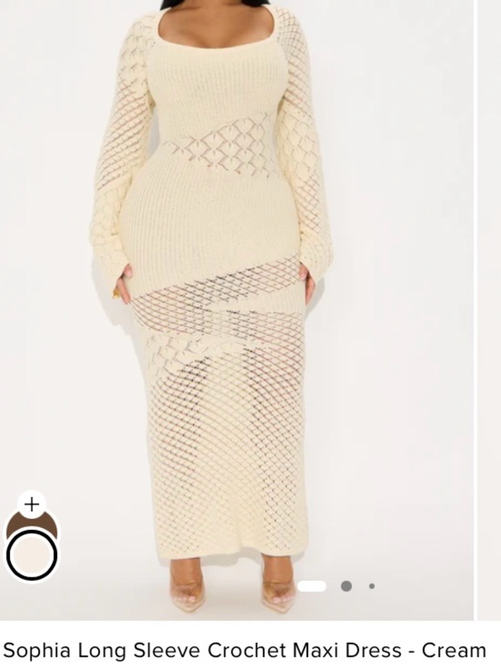 Fashion Nova Sophia Long Sleeve Crochet Maxi Dress - Cream